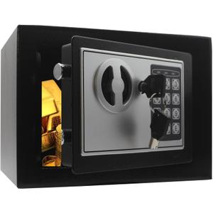 Key and Electronic Security Safe Box Digital Deposit Box for Home Office Hotel Business Lock Box for Cash Jewelry Storage (Black, 0.17 Cubic Feet)