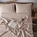 LBR02M 100% Linen Sheet Set Queen Size, Bed Sheets 4 Piece Sets, Solid Color Natural Flax Bed Sheets Soft Breathable Bedding,16" Deep Pocket,All Season (Queen, Linen)