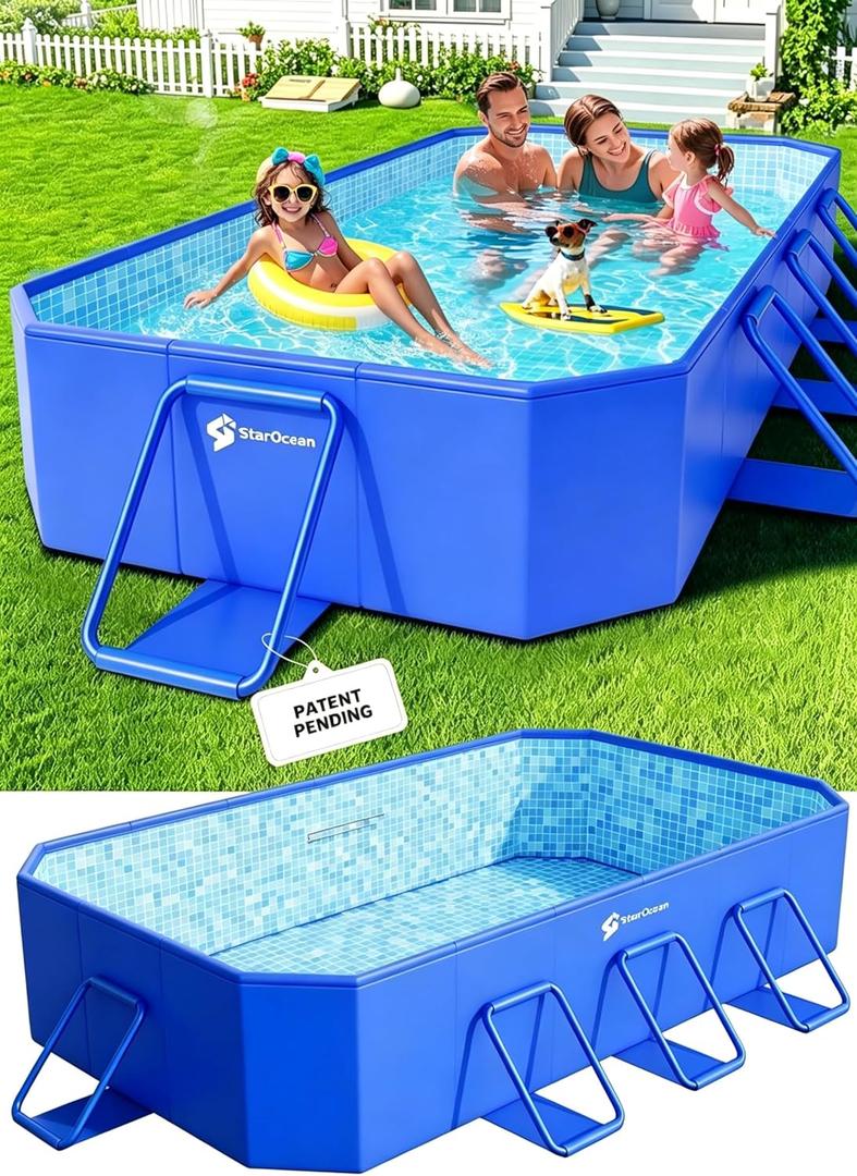 StarOcean 2026 Foldable Pool, Large Non-Inflatable Swimming Pool for Kids,Adult Collapsible Pools Hard Plastic Shell, Oversized Thickened,Portable Folding Kids Pools for Backyard 90"x50"x20"-Blue