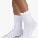Girls White Dressy Textured Short Socks Scallop Top Design 4 Pack
