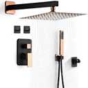 Shower Faucet Set, Matte Black and Rose Gold Rainfall Shower System Complete Wall Mounted for Bathroom with 10 Inch Square Shower Head and Handheld Shower Head Rain Mixer Combo Set