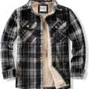 WINDFIT Men's Shirt Jacket Casual Button Down Shacket Flannel Jacket Warm Soft Plaid for Men Black, Large