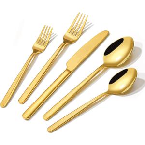 KINGSTONE Gold Silverware Set, 40 Piece Flatware Cutlery Set for 8, 18/10 Stainless Steel Silverware Mirror Polished Dishwasher Safe for Home, Restaurant, Wedding, Party(Gold, 40 pieces for 8)