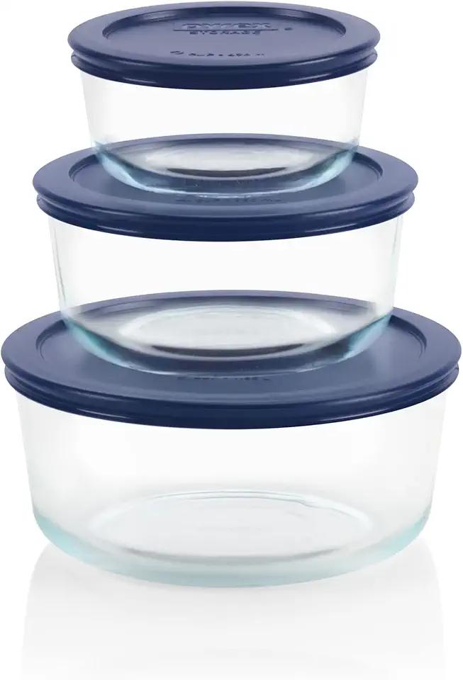 Pyrex Simply Store (3Pack) Glass Food Storage Containers Set, 3 Meal Prep Containers With Plastic BPA-Free Lids, Dishwasher & Microwave Safe