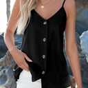 BLENCOT Women Summer Tank Tops Casual V Neck Strappy Loose Beach Sleeveless Shirts Blouses (Black, L)