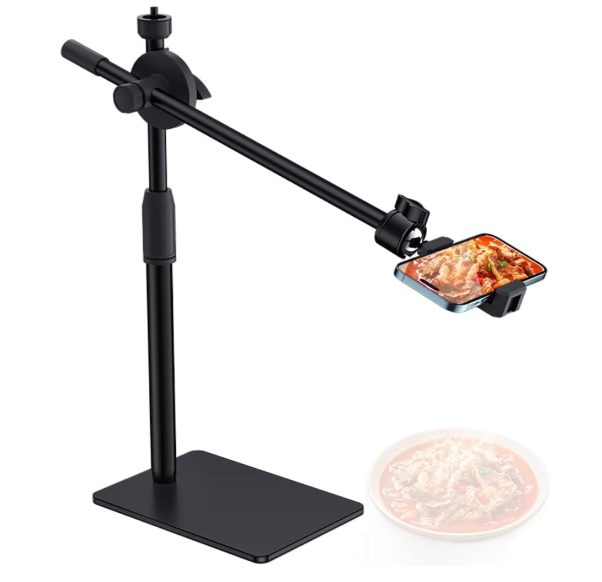 HVAYING Overhead Phone and Camera Mount Stand for YouTube Live Video Cooking Makeup and Crafts  Compatible with iPhone Logitech Webcam