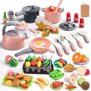 105Pcs Kids Kitchen Toy Accessories, Toddler Pretend BBQ Camping Cooking Playset, Play Pots, Pans, Utensils Cookware Toys, Play Food Set, Vegetables, Learning Gift for Girls Boys (Pink)
