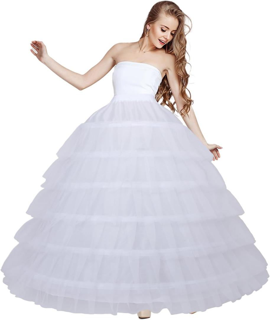 Women 6 Hoop Skirt Tulle Ball Gown Petticoat Crinoline for Bridal Wedding Under Dress, Half Slip Underskirt for Quinceanera Dress Plus Size