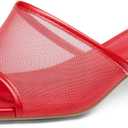 Coutgo Womens Slide Sandals Mesh Chunky Heels Mules Square Open Toe Slip On Summer Dress Shoes (6, Red)