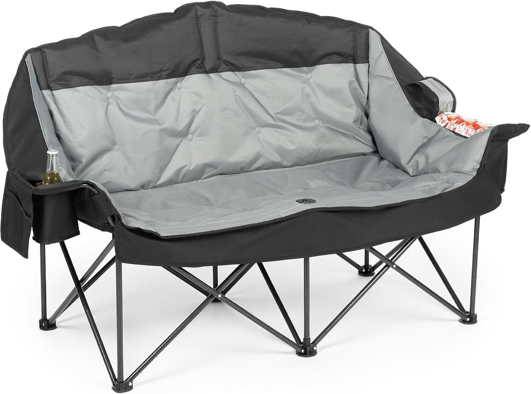Heavy Duty Double Camping Chair Oversized 2 Person Camp Loveseat
Padded 660LBS Capacity, Comfy two Peson Camp Couch Folding Doule Seat Lawn Chair with Cup Holder&Side Pockets for Aults