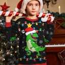 BesserBay Girls Boys Unisex Ugly Christmas Sweater Long Sleeve Crewneck 3D Graphic Printed Sweatshirt Black Dinosaur 14 Years