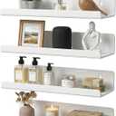 Acrylic Floating Shelves, Adhesive Wall Mount Command Shelves for Bathroom, Kitchen, Dorm - Renter-Friendly Easy Install Wall Shelves for Home Decor and Organization (Glossy White-4 Pack)