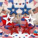 Roowest 12 Pcs Large 4th of July Ornaments Patriotic Tree Ornaments Red White Blue Hanging Glitter Stars 5.9 Inch DIY 250th Anniversy Decor for Independence Day American Party Decor