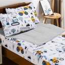 NTBED Construction Truck Printed Zipper Bedding Sets Twin Lightweight Microfiber Forest Car Comforter Sets with Fitted Sheet Pillow Covers,White Grey