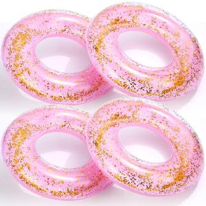 ShinyRelief 4 Pcs Inflatable Glitter Pool Float 30'' Macaron Swim Tube with Gold Confetti Swim Inner Tube for Adults Pool Floats Rings for Summer Beach Swimming Pool Bachelorette Party (Light Purple)