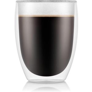 Bodum 12oz Pavina Double Wall Insulated Tumbler, High-Heat Borosilicate Glass, Set of 6, Clear