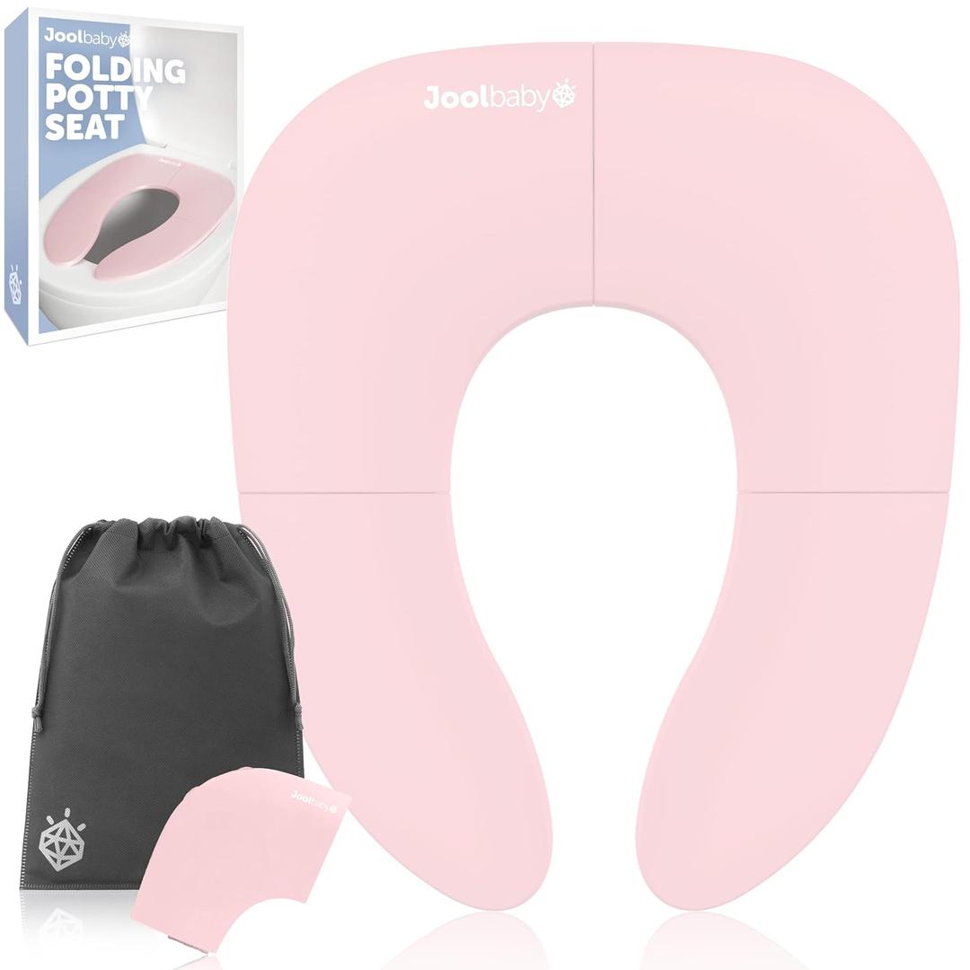 Jool Baby Folding Travel Potty Training Seat for Toddlers, Fits Round & Oval Toilets, Non-Slip Suction Cups, Includes Free Travel Bag (Pink)