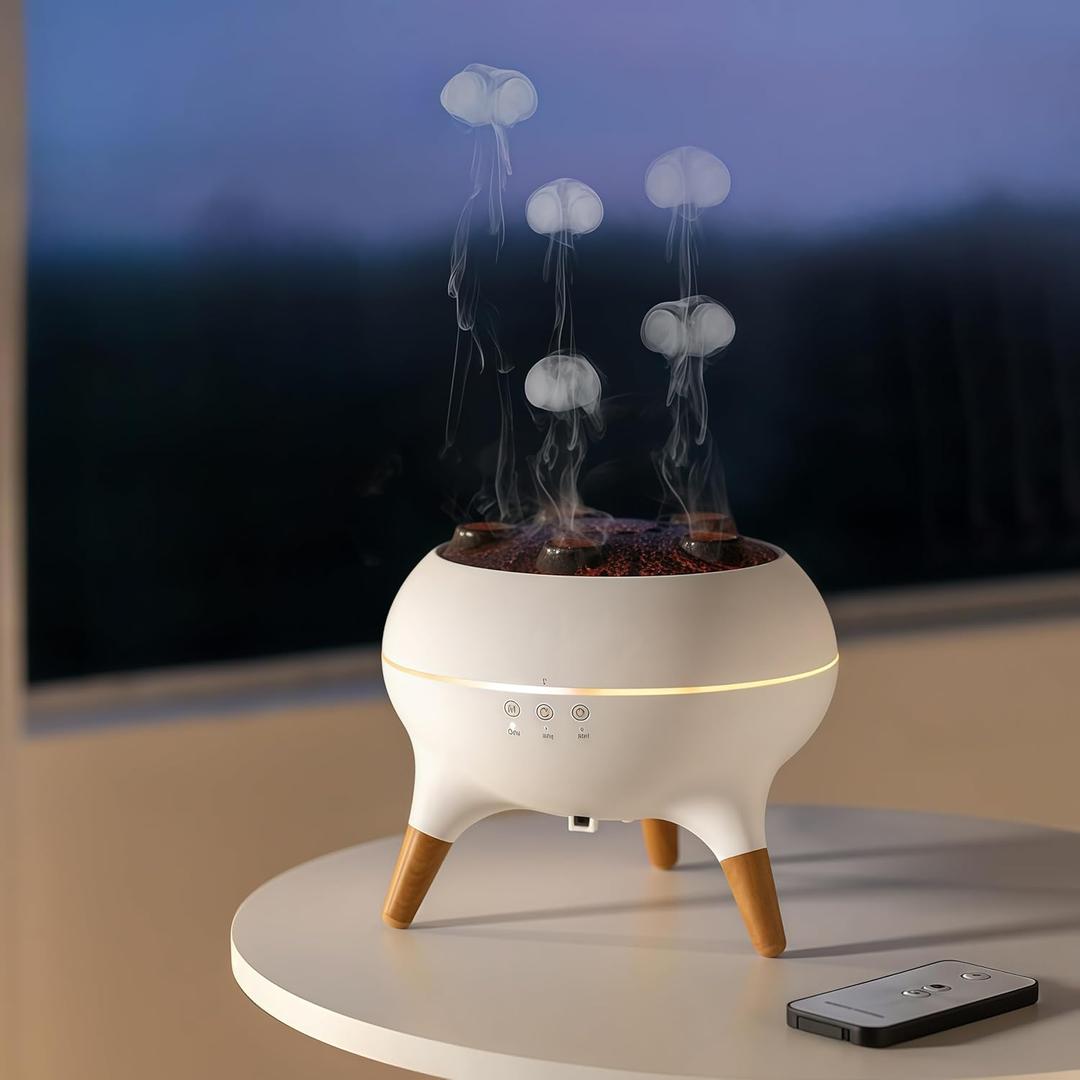 Dynamic Jellyfish Air Humidifier & Jellyfish Essential Oil Diffuser for Home,Office, Yoga - 7 Color-Changing Lights Remote Control 4H/8H Timer Setting, Auto Shut-Off 250ml