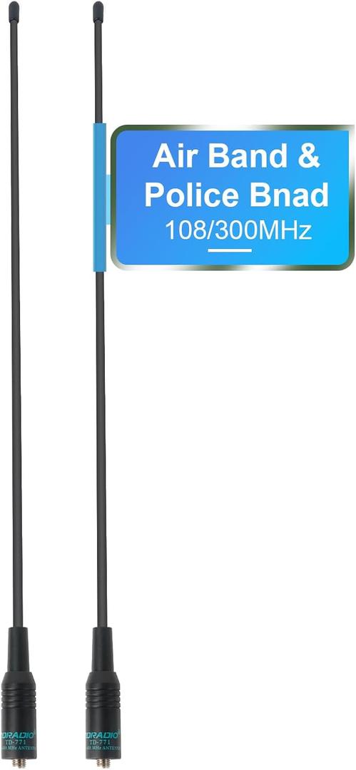 TIDRADIO Airband Antenna &Police Band (2 Pack, UHF/VHF-120/300MHz), Ham Radio Antenna for BAOFENG 5RM UV-5R Mini BF-F8HP PRO UV32 DM-32 UV-5G Plus K5PLUS UV-21R TD-H3 Plus Walkie Talkie SMA Antenna