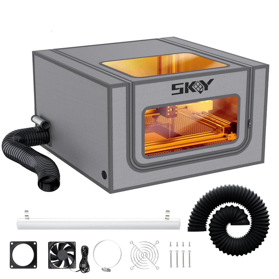 SKOUPHY Integrated Bottom Laser Engraver Enclosure with LED Light, Ventilation Kit Iron Frame Fits for Laser Cutter, Insulates Against Smoke, Odor Noise, Eye Protection 28.3 * 28.3 * 15.7 inch