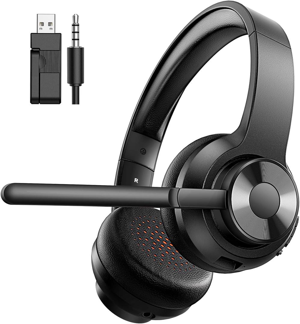 Wireless Headset with Mic for Work, Bluetooth 5.4 Office Headset with AI Noise Cancelling, USB A/C Dongle & Mic Mute for Computer Laptop PC, Lightweight Design for Call Center