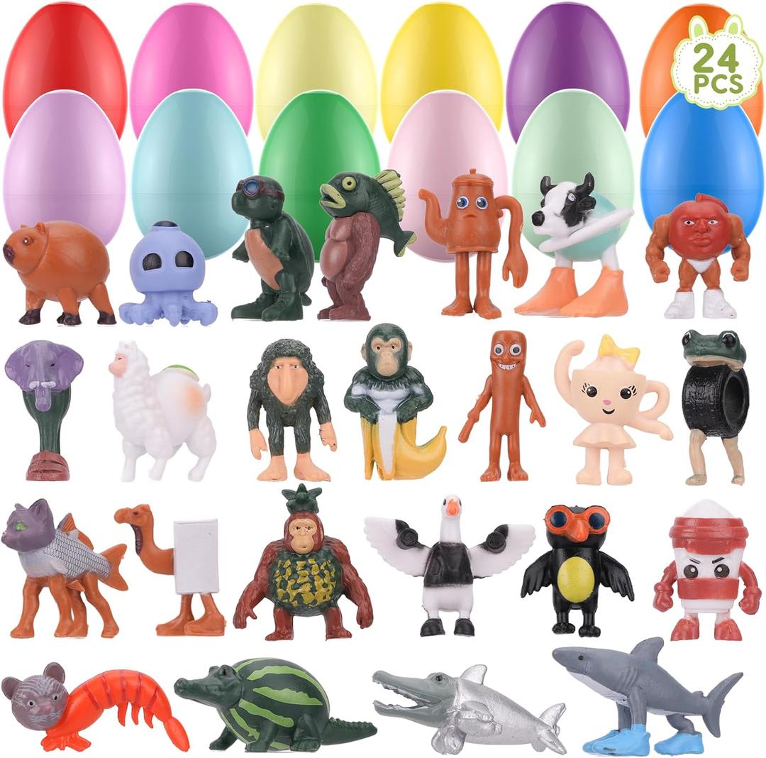 24 Pack Easter Eggs Filled with Italian Brainrot Toys, Easter Basket Stuffers for Toddlers Kids Children Teens, Easter Egg Fillers for Kids Boys Girls, Easter Eggs Hunt Game, Classroom Prize Supplies