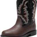 DREAM PAIRS Toddler Little Boys Girls Cowboy Boots Kids Western Square Toe Riding Mid Calf Boots (Dark Brown/Black) 9