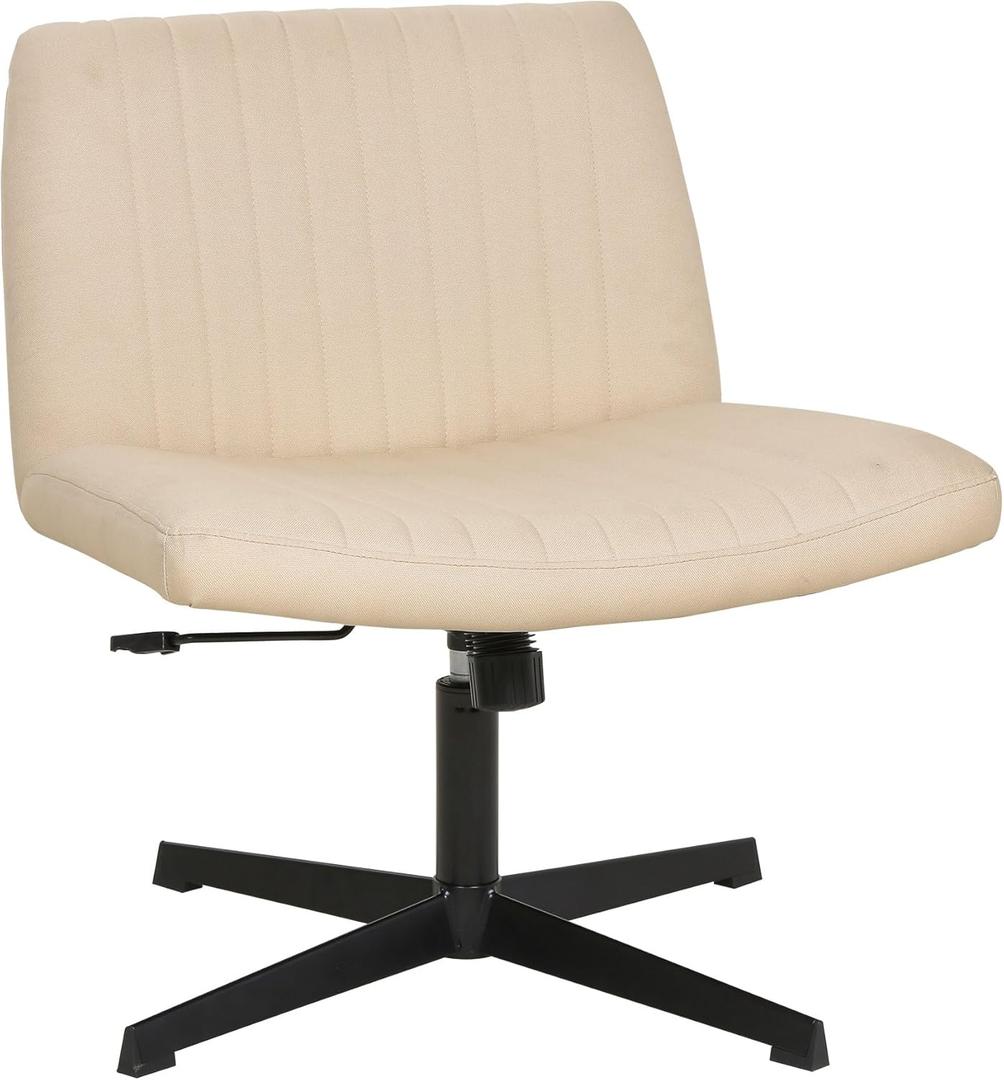 FDW Criss Cross Chair Armless Cross Legged Office Desk Chair Adjustable Swivel Ergonomic Desk Chair No Wheels U Shaped Backrest with Wide Seat Native Sponge Computer Task Vanity Chair for Home Office (Cream)