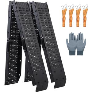 Click to see full view
	
	
72.5" Heavy Duty Folding Loading Ramps with Sandblasted Finish, 1500lb Capacity, Ideal for Motorcycles, Lawn Mowers, ATVs, UTVs, and More – Pack of 2 with Safety Straps and Gloves
