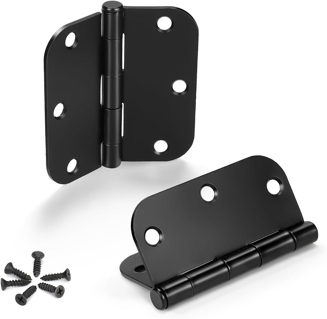 KNOBWELL 3 Pack Matte Black Door Hinges No Squeak 3.5" x 3.5" Heavy Duty Door Hinge with Black Finish, Interior Door Hinges, 5/8" Radius Corners