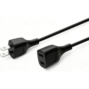 5FT Short Black Power Extension Cord Indoor Use with 125V 5A 625W 2-Prong 2 Outlets Ideal for Holiday Lights, Lamps, Security Cameras, Appliance (1 Pack)
