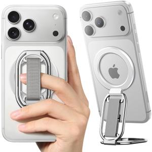 [2025 Newest] SUPERONE for Magsafe Phone Grip for Magnetic Kickstand Compatible with Mag Safe Finger Loop, 4-in-1 Phone Ring Holder Strap for Magnetic iPhone 17/16/15/14/13/12 (Silver)