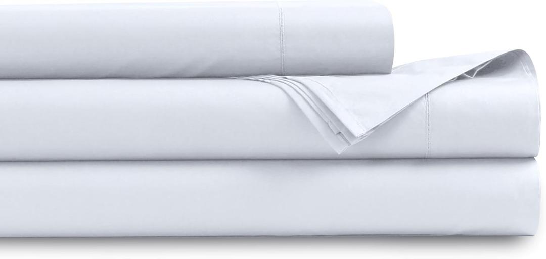 Tribeca Living Organic Cotton Twin Percale Sheets - 400 Thread Count, Extra Deep Pocket, Smooth, Crisp and Breathable, 3-Piece Bedding Set, Pure White