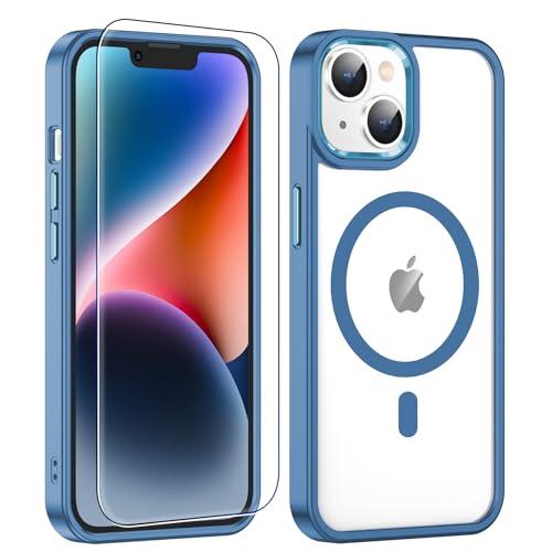 Redpepper for iPhone 14 Case,[Compatible with Magsafe][Anti-Yellowing] with Screen Protector,Slim Thin 10 FT Shockproof Phone Case 6.1 inch-Blue, Set of 2