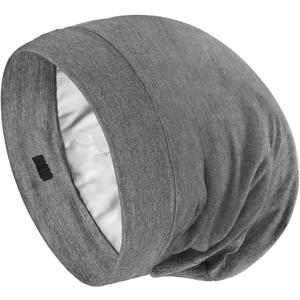 Organic Silk Bonnet for Sleeping Women Modal Shell Hidden Adjustable Strap Easy to Use Soft Head Wrap for Curly Hair Comfy Anti Frizz Night Cap (Light Grey)