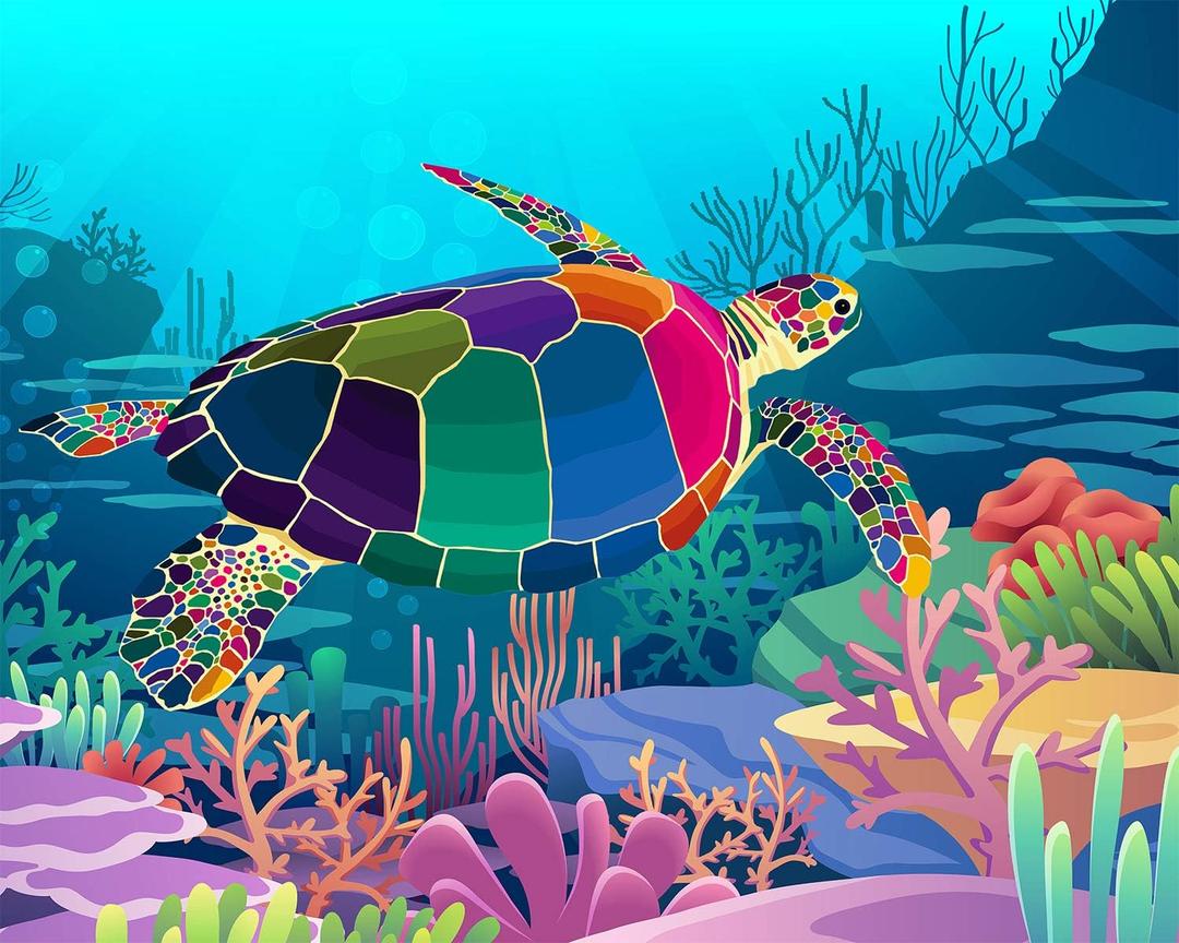 Paint by Numbers Kits for Kids - DIY Painting Craft Kits - 20x16 Inch Acrylic Oil Painting Set On Canvas for Children's & Beginners, Colorful Sea Turtle