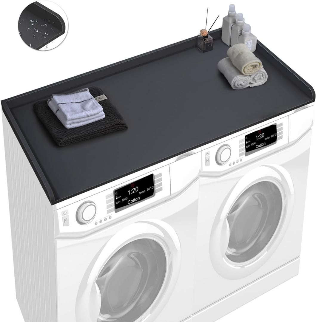 Washer Dryer Countertop with Edge, 54" x 27.5" Laundry Topper for Laundry Room Organization, Laundry Countertop Over Washer and Dryer, Counter Table Top for Washer and Dryer, Black (Style A)