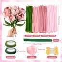 400 Pcs Pink Pipe Cleaners Kit, 4 Colors Chenille Stems DIY Bouquet | 12" Assorted Fuzzy Stalks with Floral Wire Stems, Tape & Ribbon. Perfect for Family Activities, School Arts & Flower Crafts