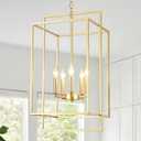 5-Light Gold Pendant Light, Modern Farmhouse Dining Room Light Fixtures Over Table, Adjustable Height Rustic Chandelier E12 Base for Kitchen Island, Entryway, Indoor