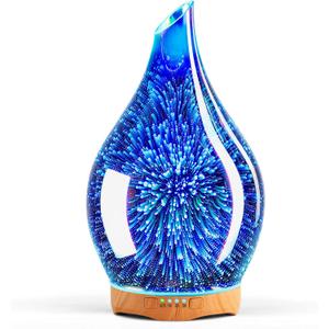 Porseme Essential Oil Diffuser 280ml Aromatherapy Ultrasonic Oil Diffusers 3D Glass Cool Mist Humidifier, Air Refresh Auto Shut-Off, Timer Setting, BPA Free for Home Hotel Yoga Leisure SPA Gift (G1-280ml Aladdin Vase)