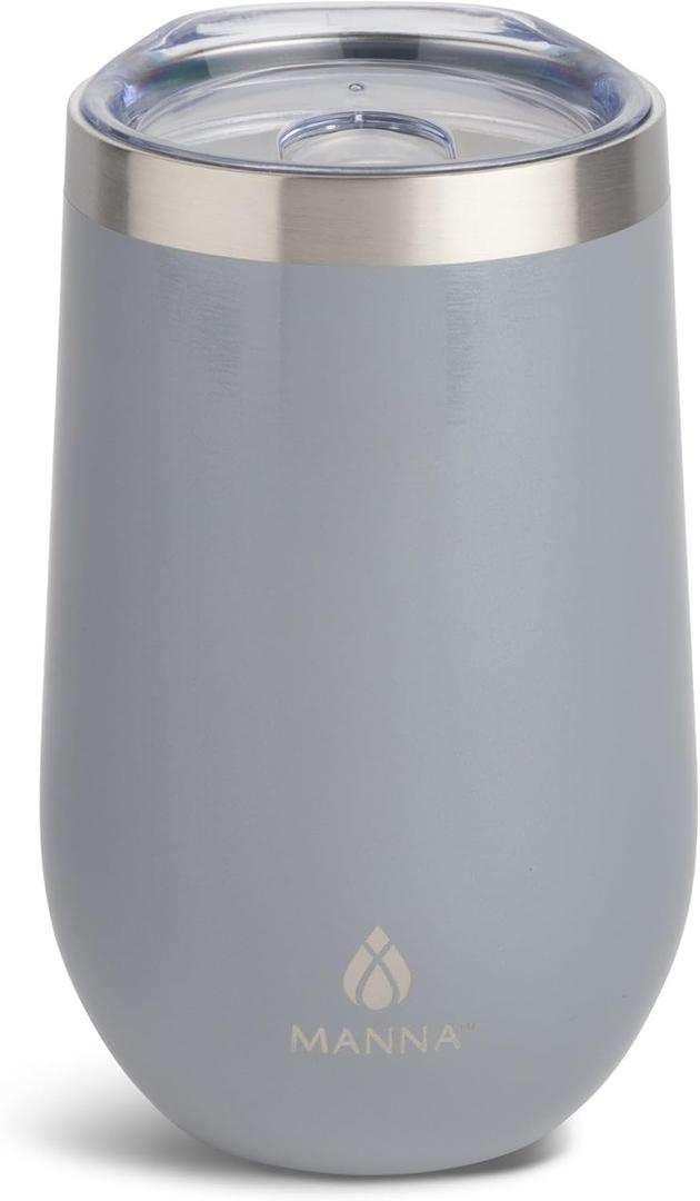 Manna Double Wall Insulated Stainless Steel Stemless Wine Cup Tumbler with Splash-Proof Sliding Lid - 12 Oz Purple