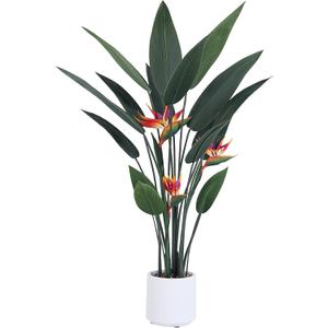 Artificial Bird of Paradise Plant 4 Ft Tall Fake Banana Leaf Plant for Indoors and Outdoors, Artificial Flowers, Faux Palm Tree with Plastic Pot for Office and Home Decor