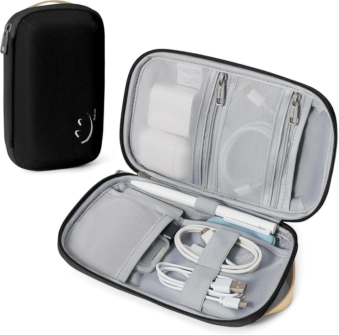 Travelkin Travel Cord Organizer, Small Electronic Organizer Travel Case, Cable Organizer Bag For Cords,Chargers Phone, Sd Card,Usbs (Black) (1-Volcanic Black)