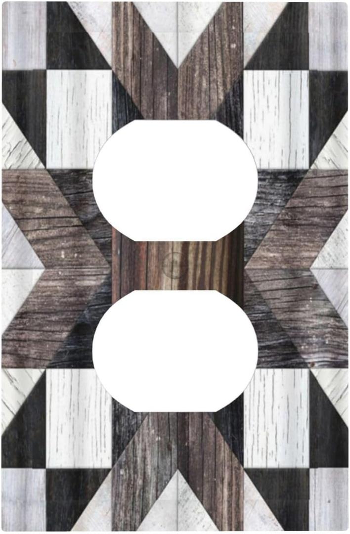 Farmhouse Wooden 1 Gang Single Duplex Light Switch Plate Outlet Cover Rustic Country Decorative Wall Plate Switchplate Electrical Receptacle Faceplate for Farmhouse Livingroom Bedroom Decor