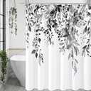 Gibelle Long Shower Curtain 72 x 78, Black and White Floral Shower Curtain, Watercolor Plant Eucalyptus Leaves Fabric Shower Curtain Set