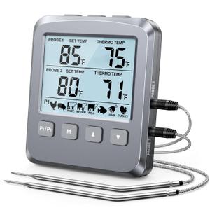 Dual Probe Meat Thermometer Digital for Cooking, Grilling & Smoking with Large LCD Backlight & Alarm, Kitchen Food Grill Thermometer, Smoker Accessories for BBQ, Oven, Oil Fry, Gifts for Men