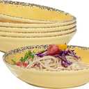 Farmhouse Melamine Pasta Bowls Set, 42 OZ Large Salad Bowls Set, 9.25 inch 6 Piece large Soup Bowls,Wide and Shadow Rustic Round Serving bowl, Set of 6 Dinner Bowl,Yellow