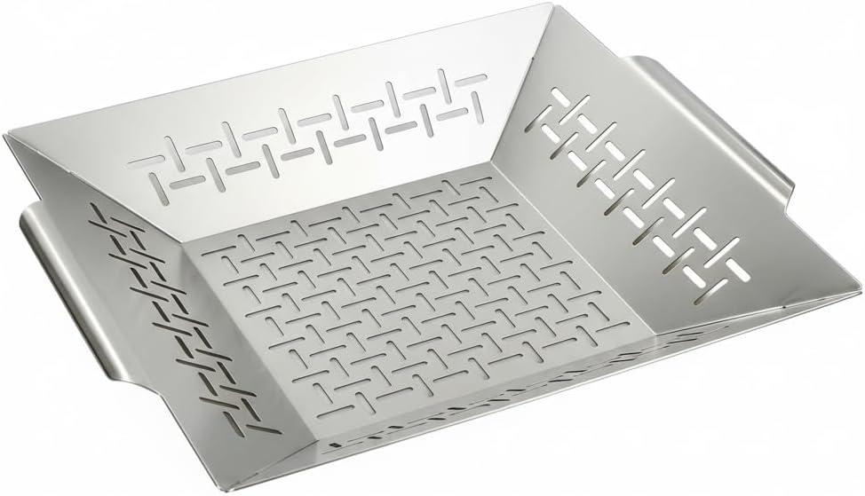 Grill Basket for Outdoor Grill, Heavy Duty Stainless Steel Vegetables Grill Basket, Veggies Grilling Basket with Handles, Grilling Accessories for All Grills & Smokers, Cooking Gifts for Dad Men
