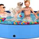 Jecoo Dog Pool for Large Dogs Kiddie Pool Hard Plastic Foldable Dog Bathing Tub Portable Outside Kids Swimming for Pets and Dogs Outdoor Backyard (Blue, XXXL-80)