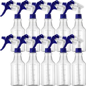 Gandeer 10 Pack Spray Bottles 16 oz Empty Water Spray Bottles for Cleaning Heavy Duty Refillable Squirt container with Measurements Adjustable Nozzle for Household(Blue and White,Clear Style)
